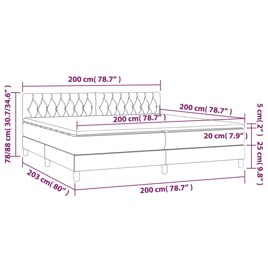 Boxspring met matras stof taupe 200x200 cm 200 x 200 cm Taupe