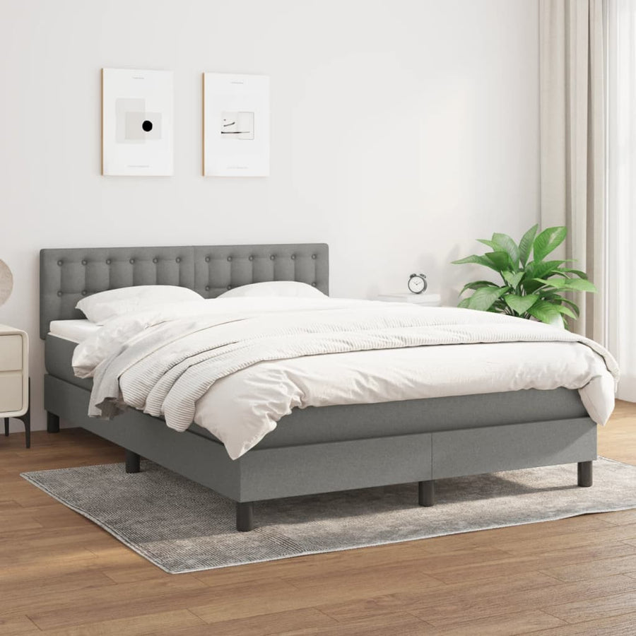 Boxspring Met Matras Stof Donkergrijs 140 x 190 cm Knopen
