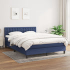 Box spring with mattress, blue fabric, 140x190 cm