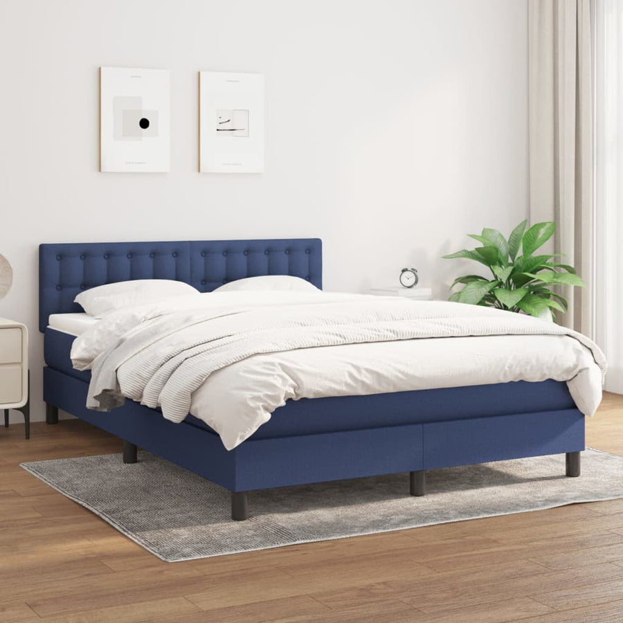 Boxspring Met Matras Stof Blauw 140 x 190 cm Knopen