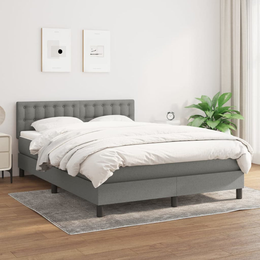 Boxspring Met Matras Stof Donkergrijs 140 x 200 cm Knopen
