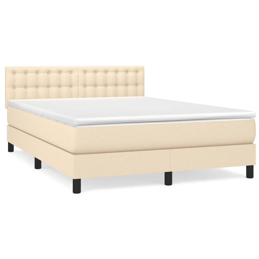 Boxspring Met Matras Stof Kleurig Crème 140 x 200 cm Knopen