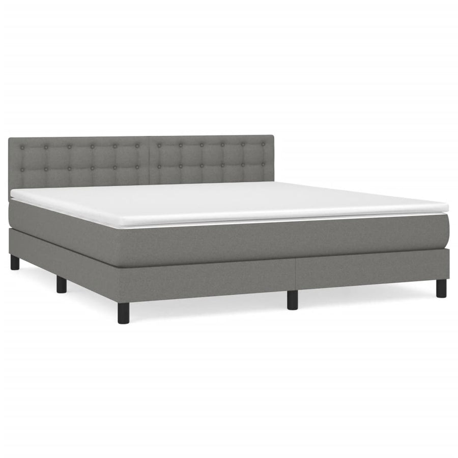 Boxspring Met Matras Stof Donkergrijs 180X200 Cm Donkergrijs 180 x 200 cm Knopen