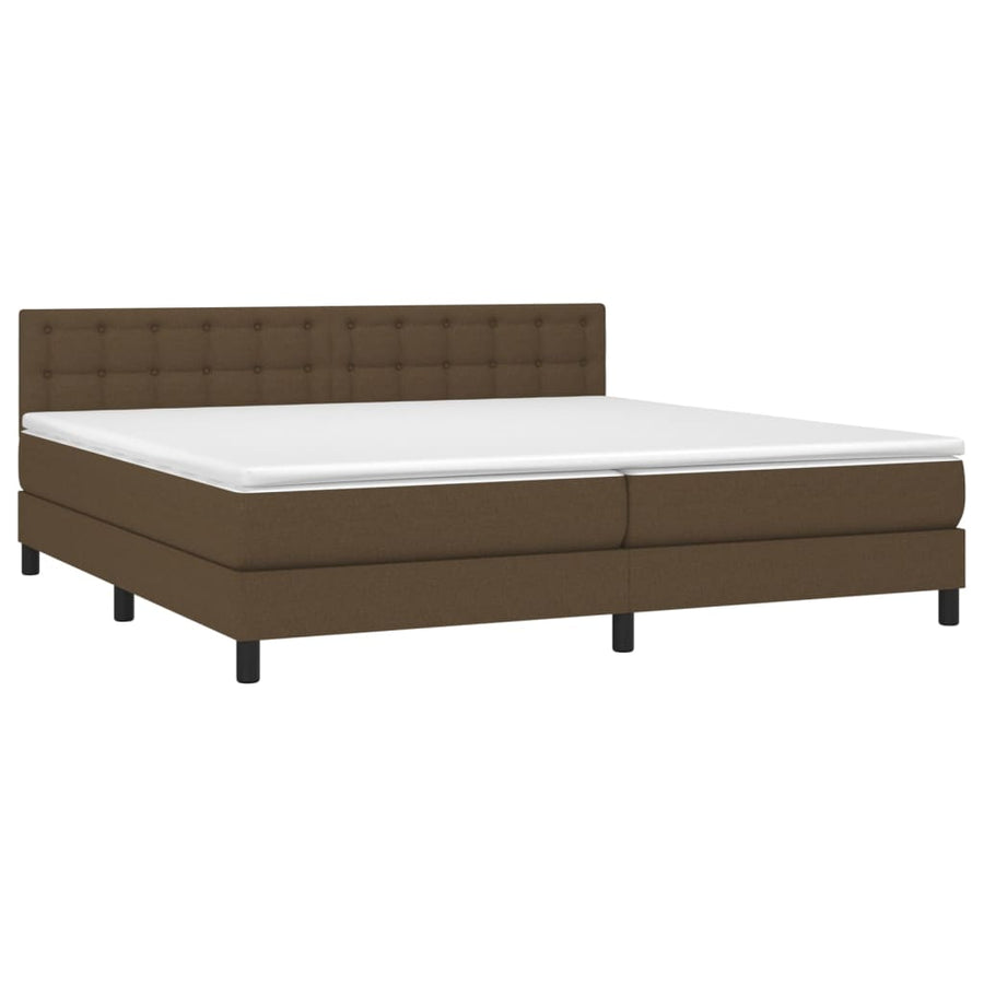Boxspring Met Matras Stof Donkerbruin 200X200 Cm 200 x 200 cm Knopen