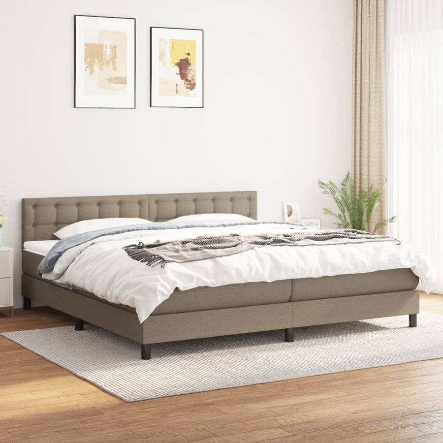 Boxspring Met Matras Stof Taupe 200X200 Cm Taupe 200 x 200 cm Knopen