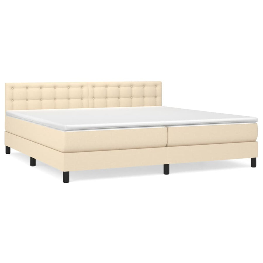 Boxspring met matras stof crèmekleurig 200x200 cm 200 x 200 cm Knopen