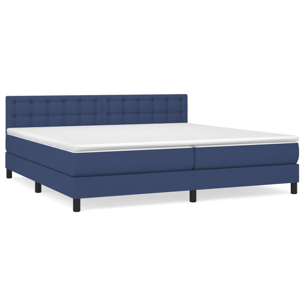 Boxspring Met Matras Stof Blauw 200 x 200 cm Knopen