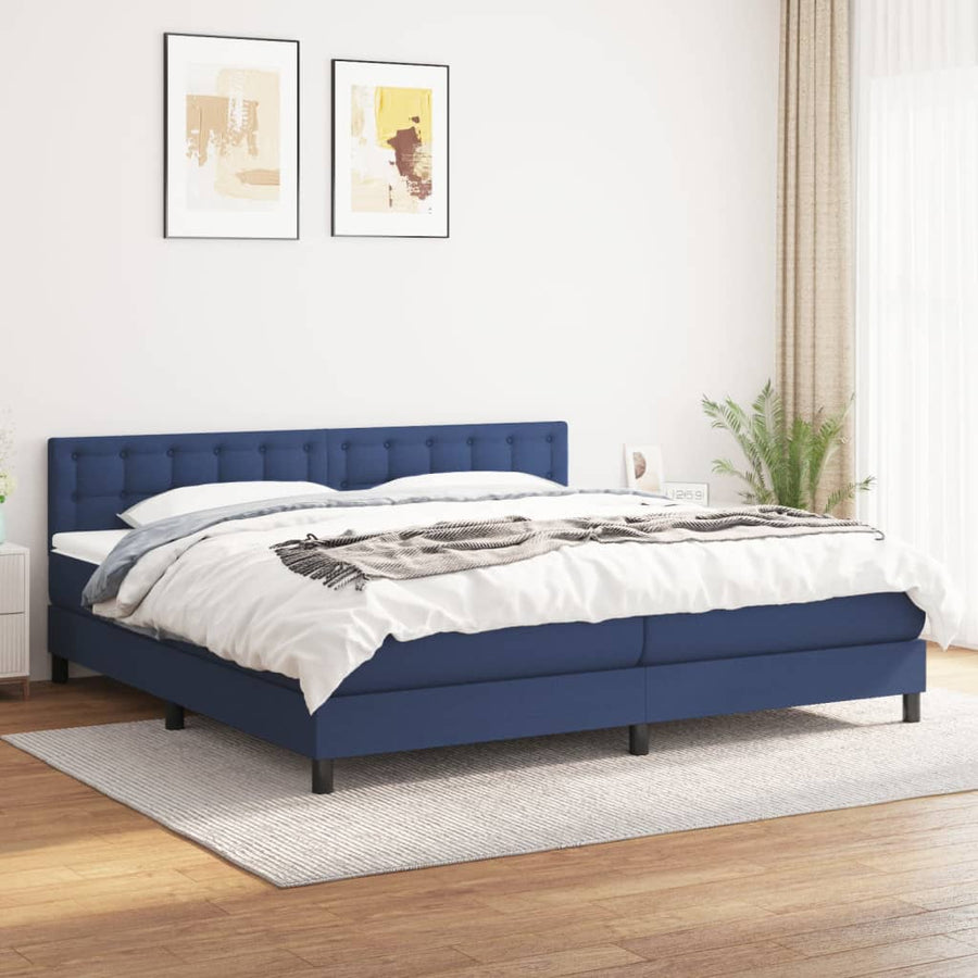 Boxspring Met Matras Stof Blauw 200 x 200 cm Knopen