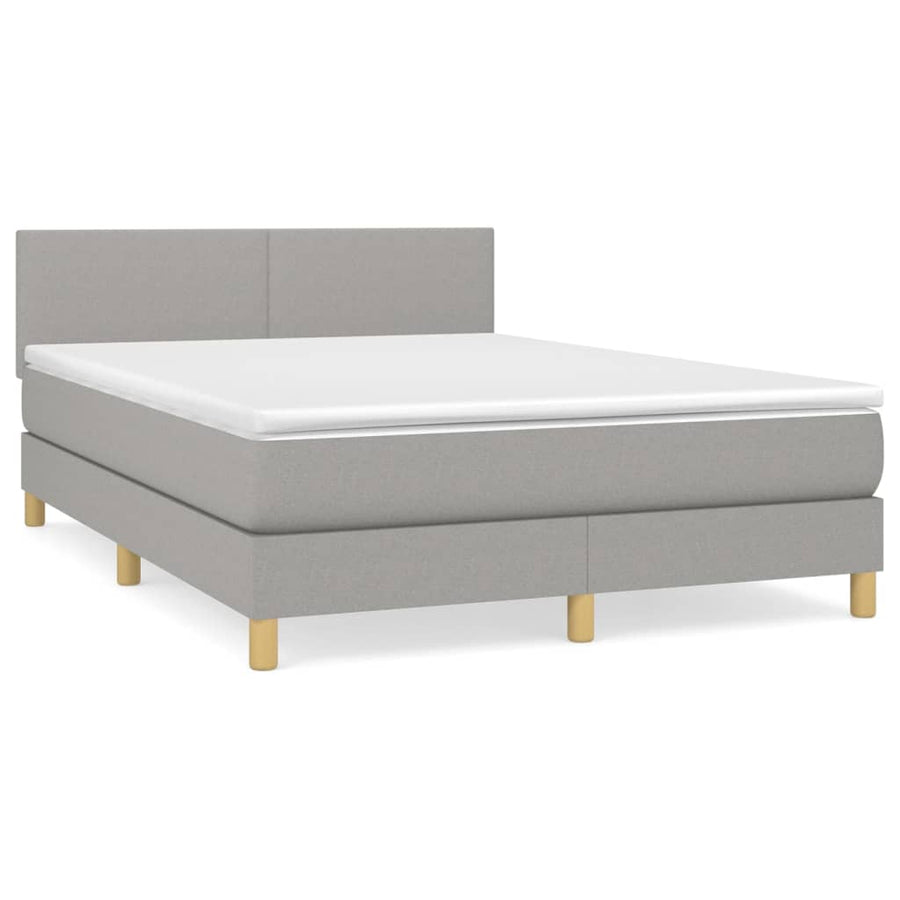 Boxspring Met Matras Stof Lichtgrijs 140 x 190 cm Effen ontwerp