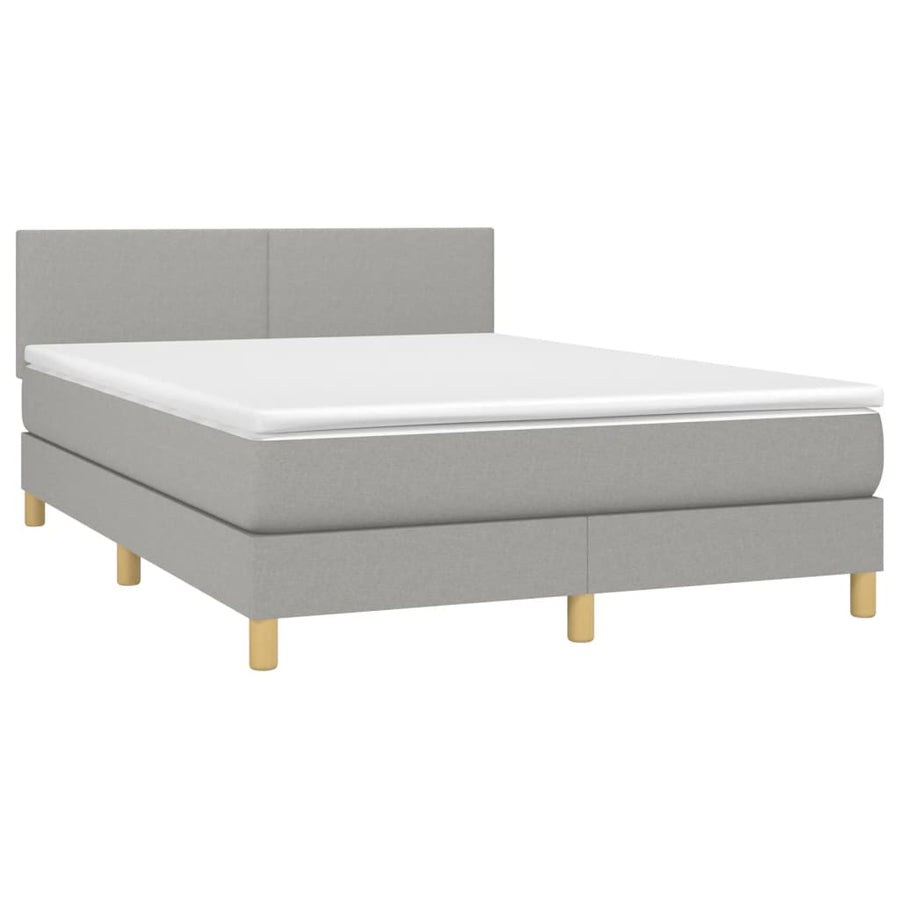 Boxspring Met Matras Stof Lichtgrijs 140 x 190 cm Effen ontwerp