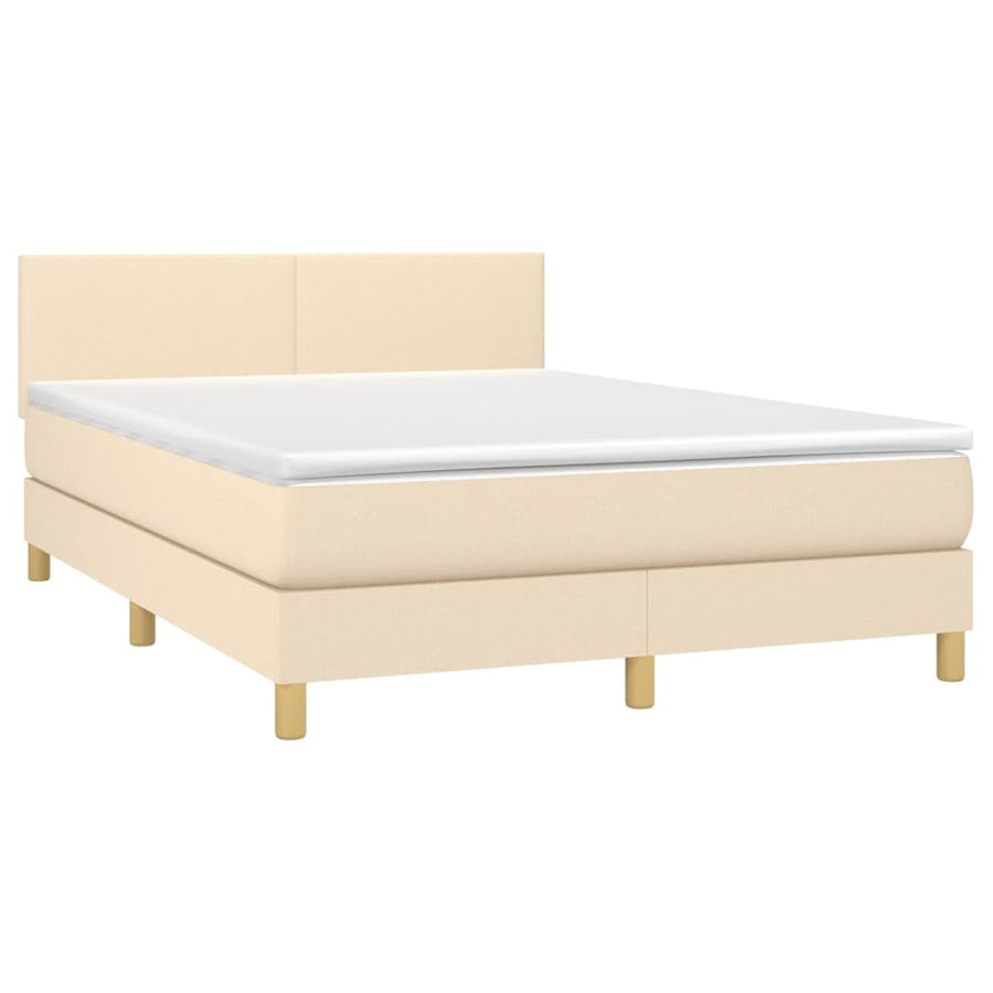 Boxspring met matras stof crèmekleurig 140x200 cm 140 x 200 cm Crème