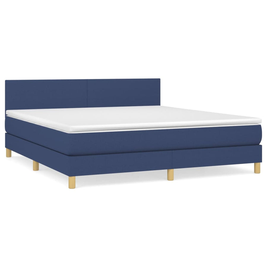 Boxspring Met Matras Stof Blauw 160X200 Cm Blauw 160 x 200 cm Effen ontwerp