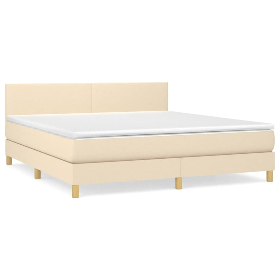 Boxspring Met Matras Stof Crèmekleurig 180X200 Cm 180 x 200 cm Effen ontwerp