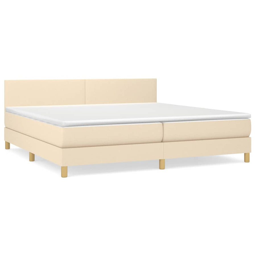 Boxspring met matras stof crèmekleurig 200x200 cm 200 x 200 cm Effen ontwerp