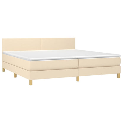 Boxspring met matras stof crèmekleurig 200x200 cm 200 x 200 cm Effen ontwerp