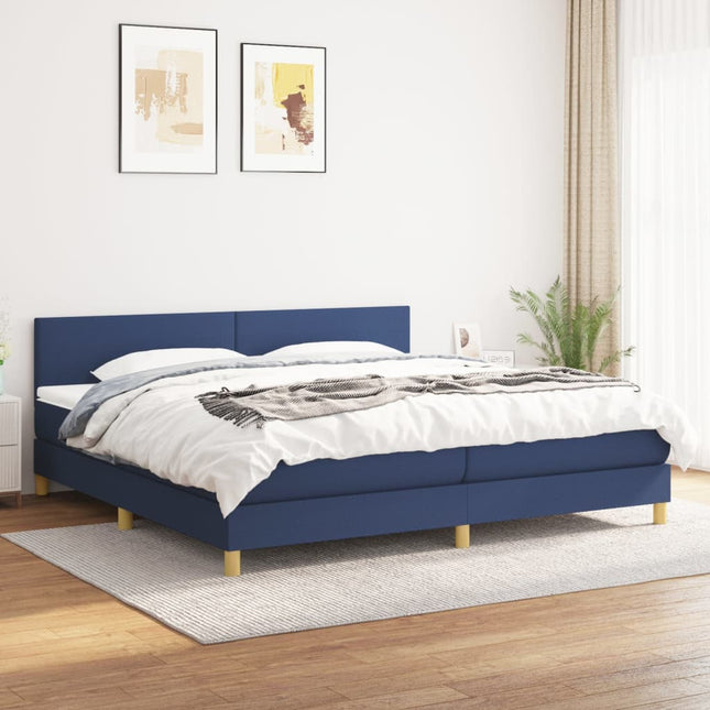 Boxspring Met Matras Stof Blauw 200 x 200 cm Effen ontwerp