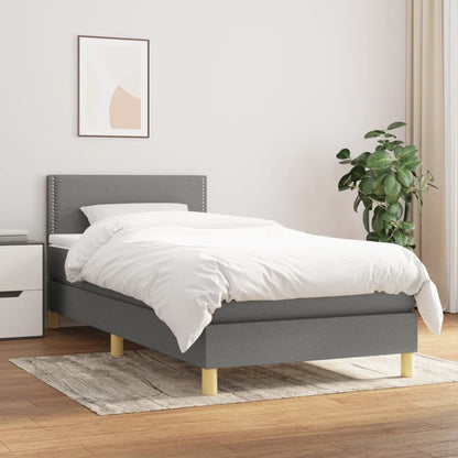 Boxspring Met Matras Stof Donkergrijs 90 x 190 cm Effen met spijkers