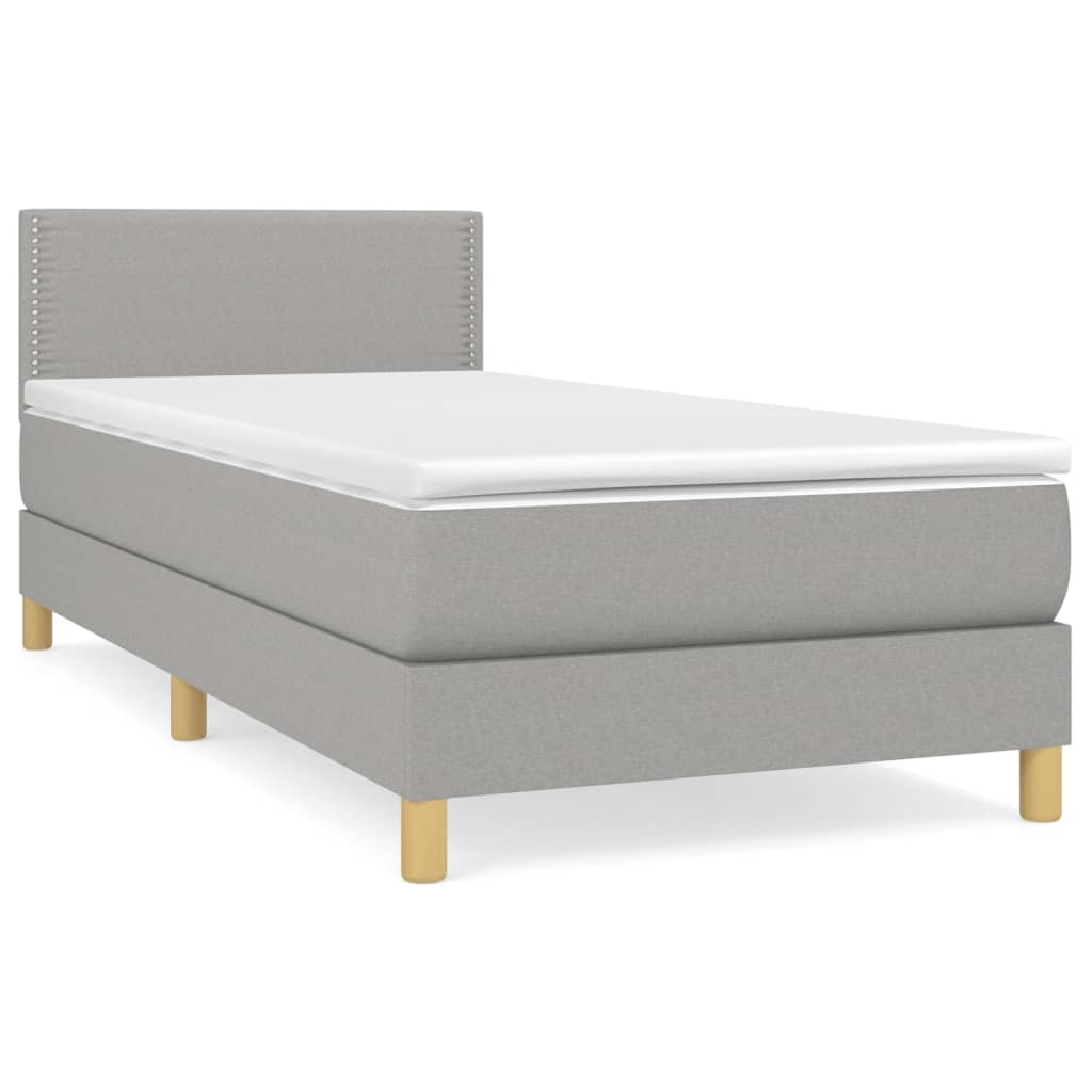 Boxspring Met Matras Stof Lichtgrijs 90 x 200 cm Effen met spijkers