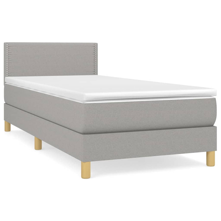 Boxspring Met Matras Stof Lichtgrijs 90 x 200 cm Effen met spijkers