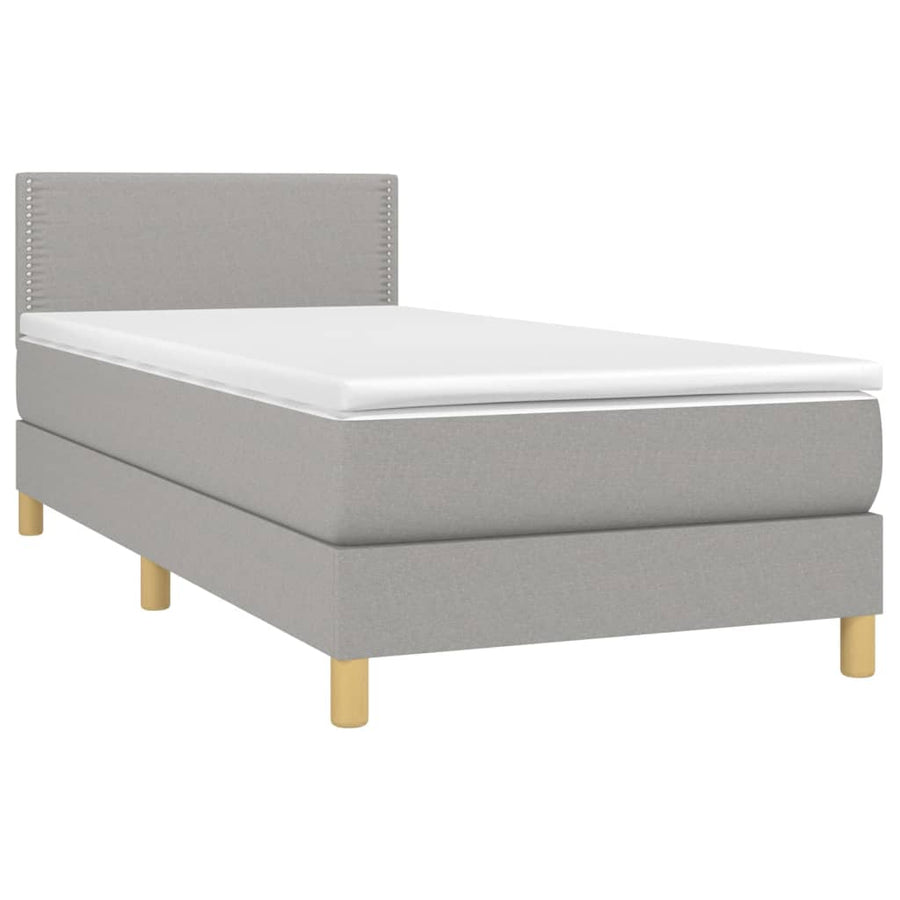 Boxspring Met Matras Stof Lichtgrijs 90 x 200 cm Effen met spijkers