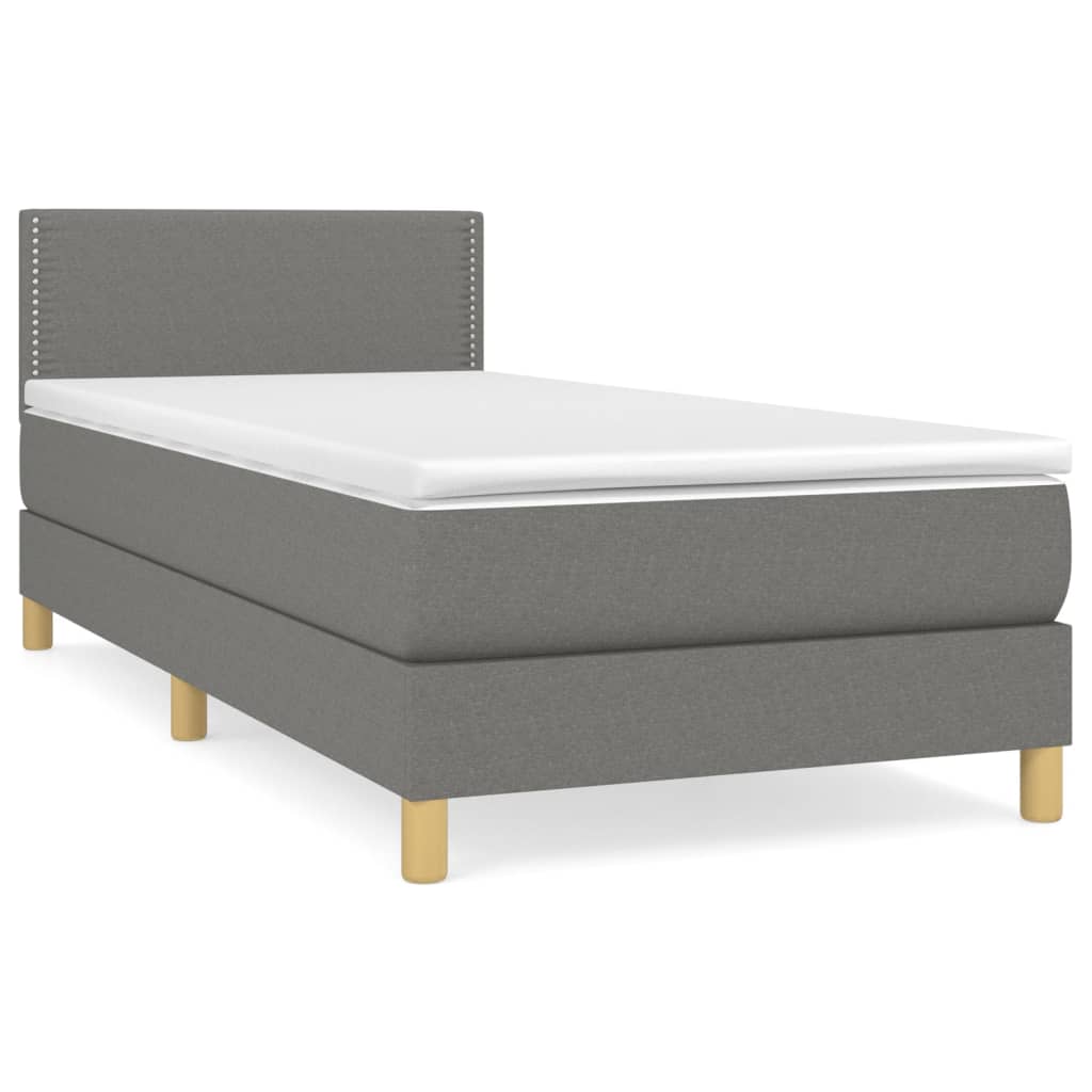 Boxspring Met Matras Stof Donkergrijs 90 x 200 cm Effen met spijkers