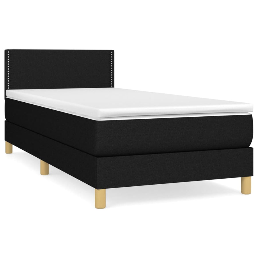 Boxspring met matras stof zwart 100x200 cm 100 x 200 cm Effen met spijkers