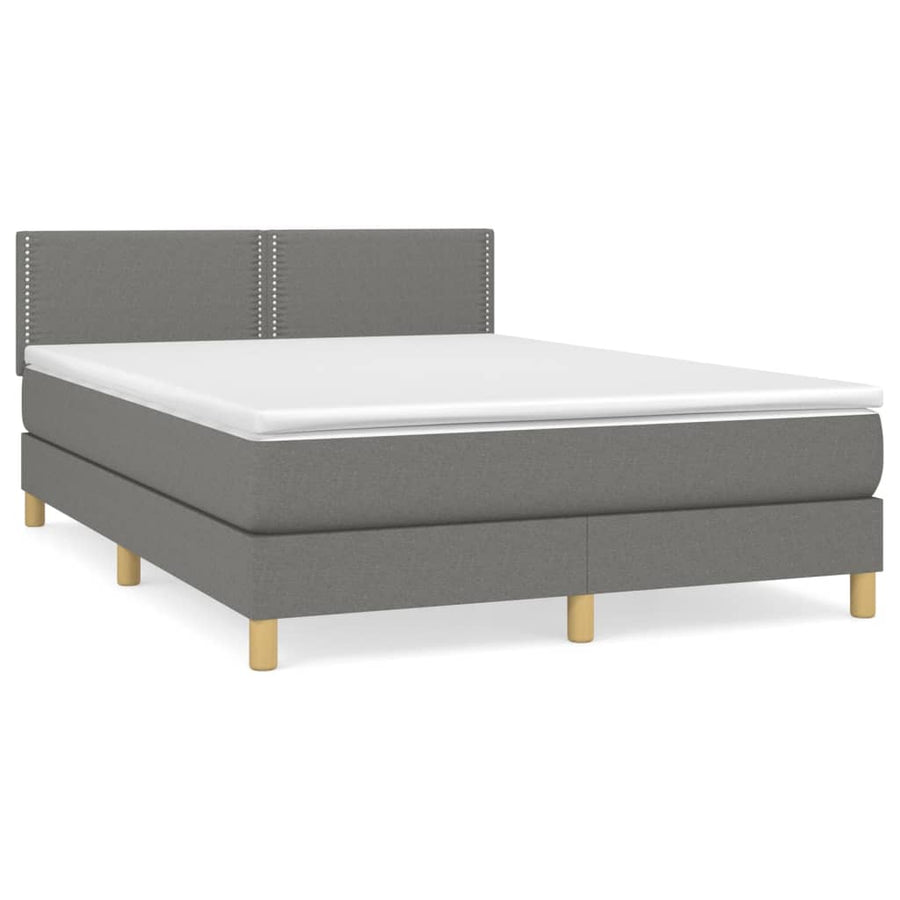 Boxspring Met Matras Stof Donkergrijs 140 x 190 cm Effen met spijkers