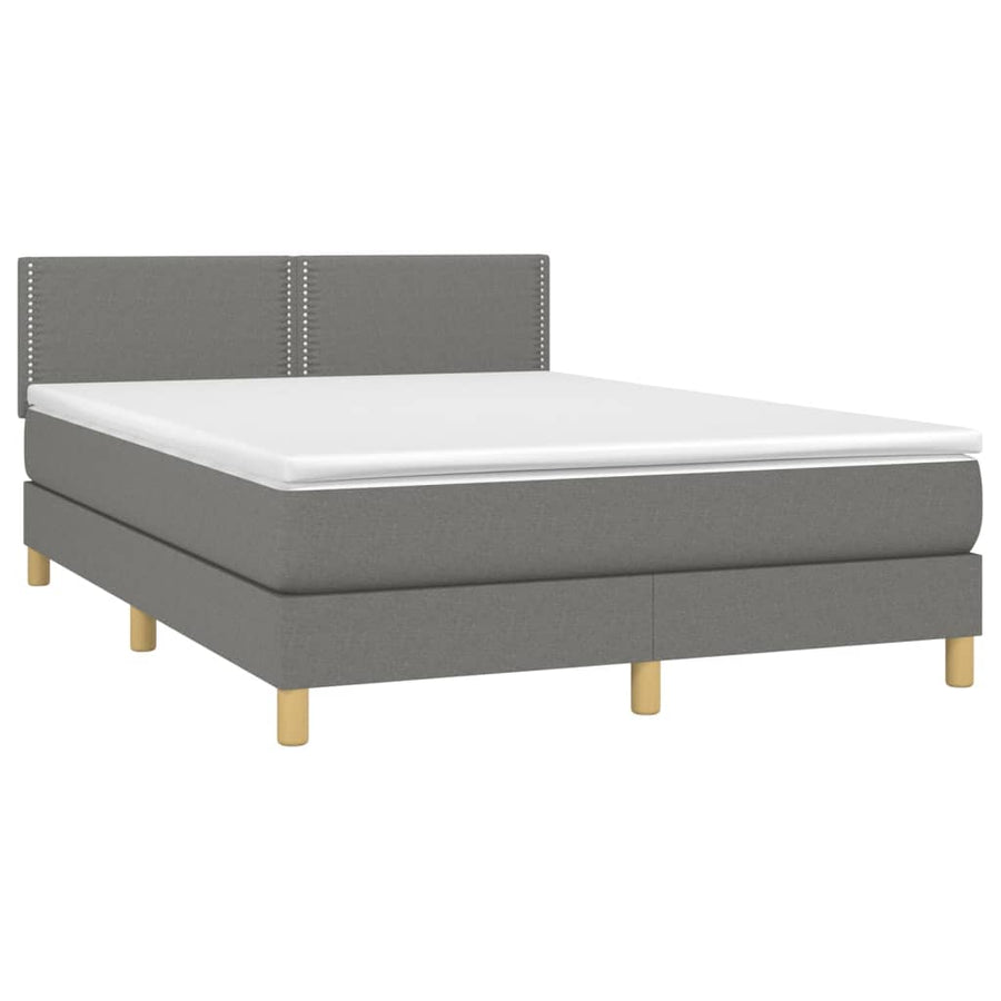 Boxspring Met Matras Stof Donkergrijs 140 x 190 cm Effen met spijkers
