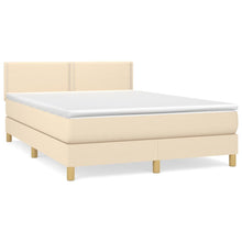 Boxspring met matras stof crèmekleurig 140x190 cm 140 x 190 cm Effen met spijkers