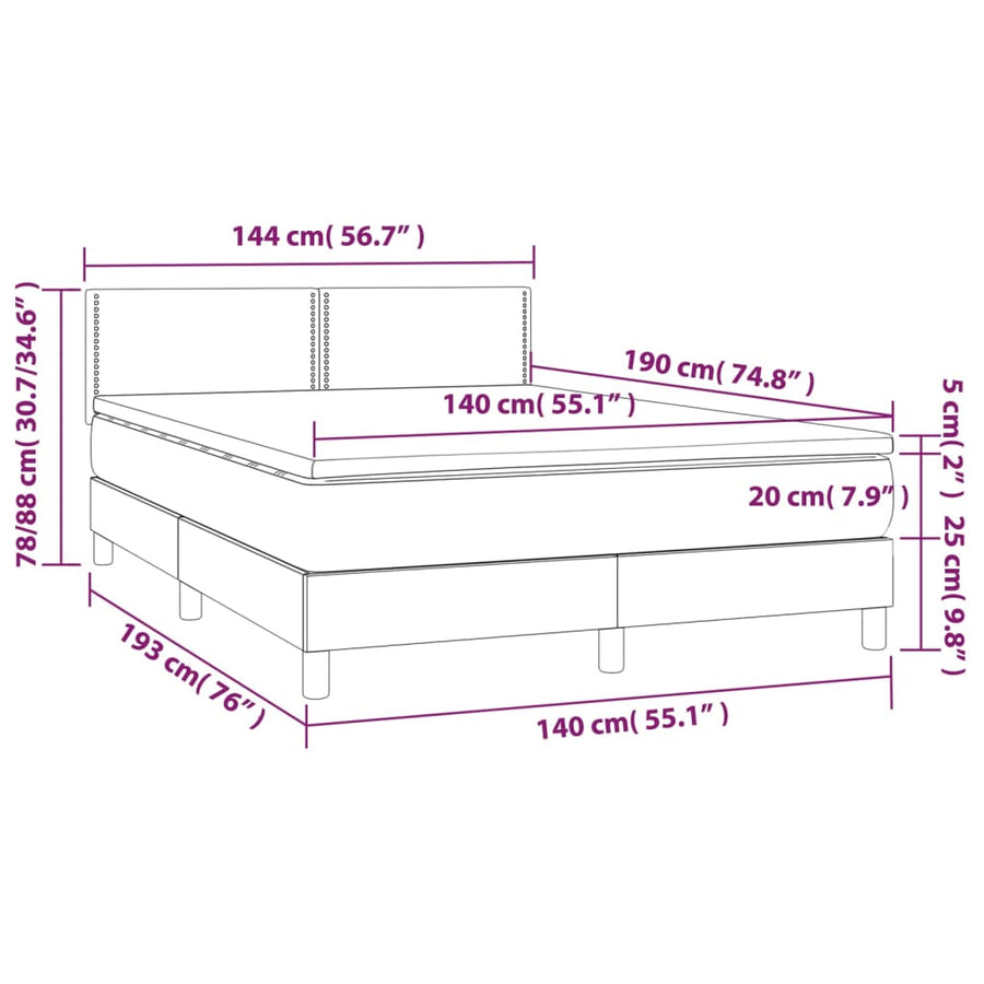 Boxspring Met Matras Stof Blauw 140 x 190 cm Effen met spijkers