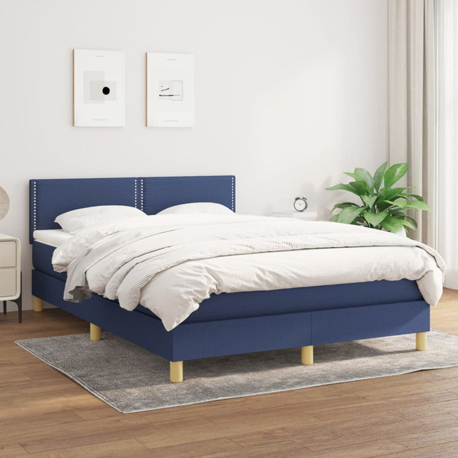 Boxspring Met Matras Stof Blauw 140 x 190 cm Effen met spijkers