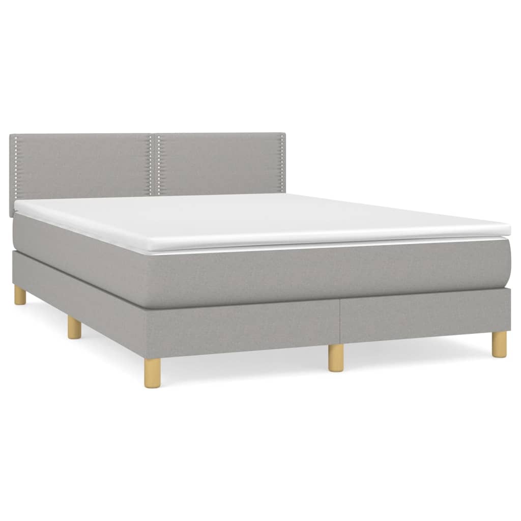 Boxspring Met Matras Stof Lichtgrijs 140 x 200 cm Effen met spijkers