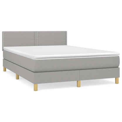 Boxspring Met Matras Stof Lichtgrijs 140 x 200 cm Effen met spijkers