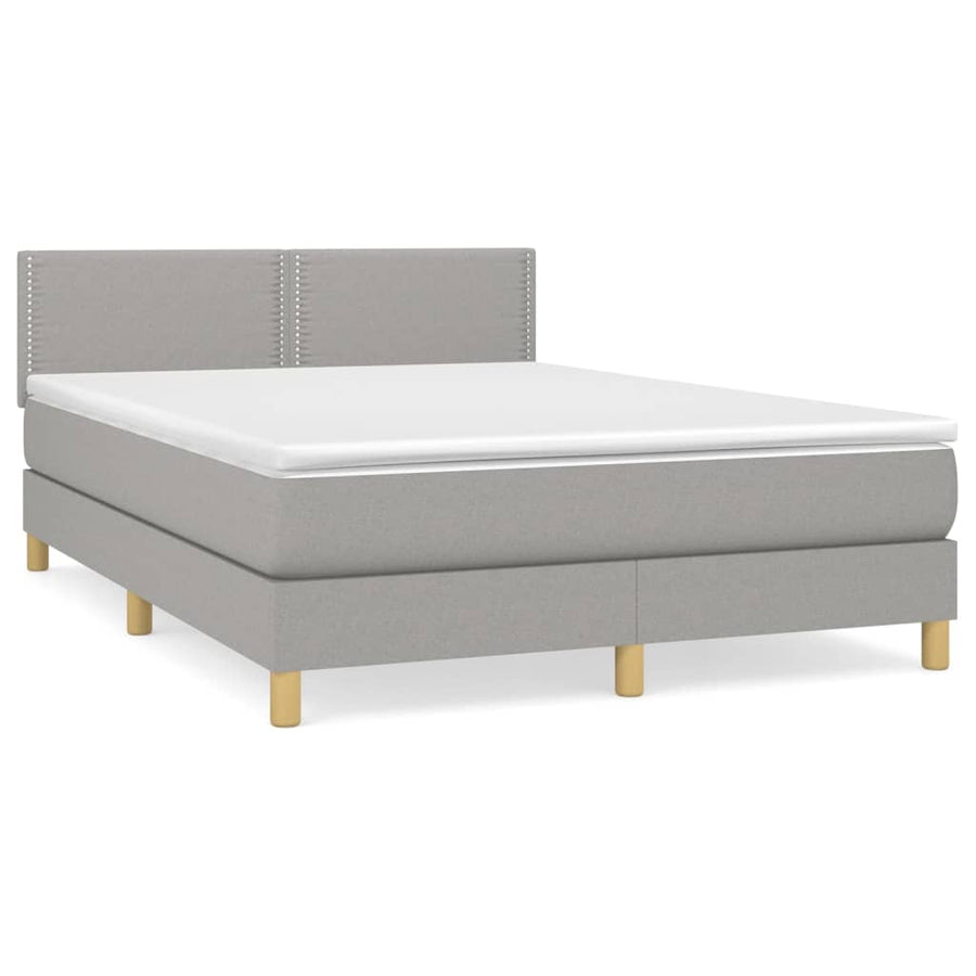 Boxspring Met Matras Stof Lichtgrijs 140 x 200 cm Effen met spijkers