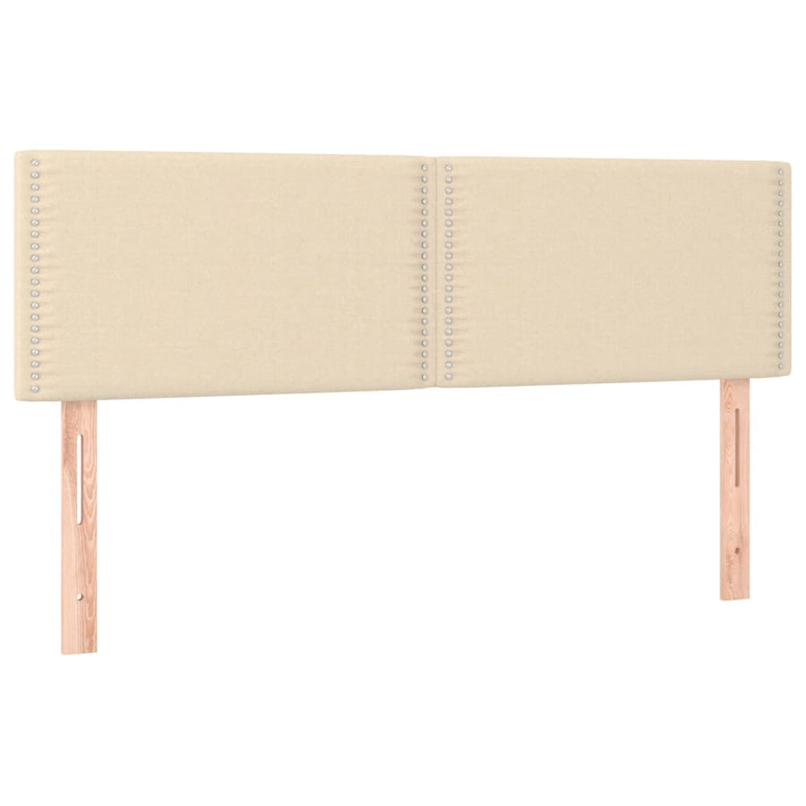 Boxspring met matras stof crèmekleurig 140x200 cm 140 x 200 cm Effen met spijkers