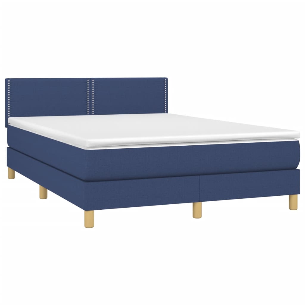 Boxspring Met Matras Stof Blauw 140 x 200 cm Effen met spijkers