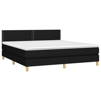 Boxspring Met Matras Stof Zwart 160 x 200 cm Effen met spijkers
