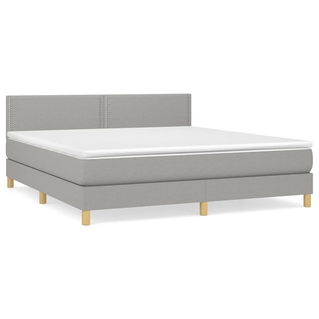 Boxspring Met Matras Stof Lichtgrijs 180 x 200 cm Effen met spijkers