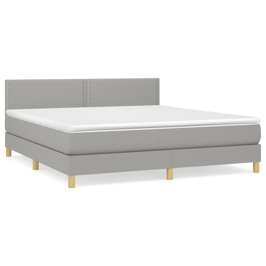 Boxspring Met Matras Stof Lichtgrijs 180 x 200 cm Effen met spijkers