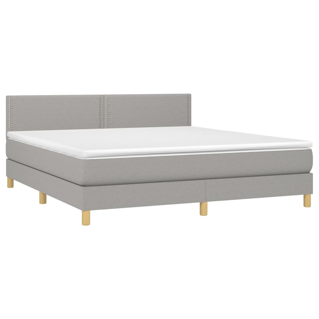 Boxspring Met Matras Stof Lichtgrijs 180 x 200 cm Effen met spijkers