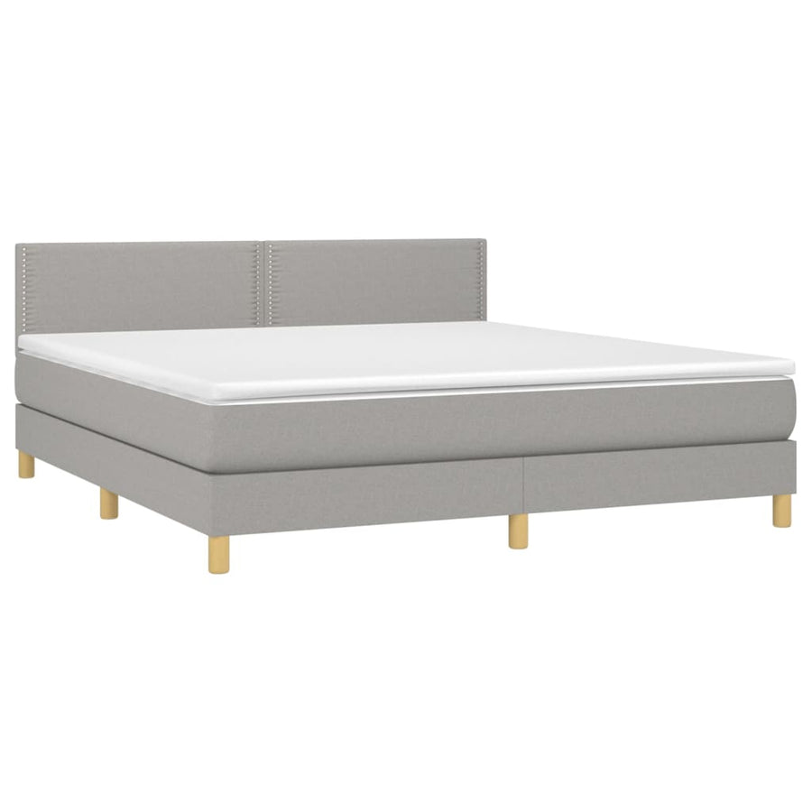 Boxspring Met Matras Stof Lichtgrijs 180 x 200 cm Effen met spijkers