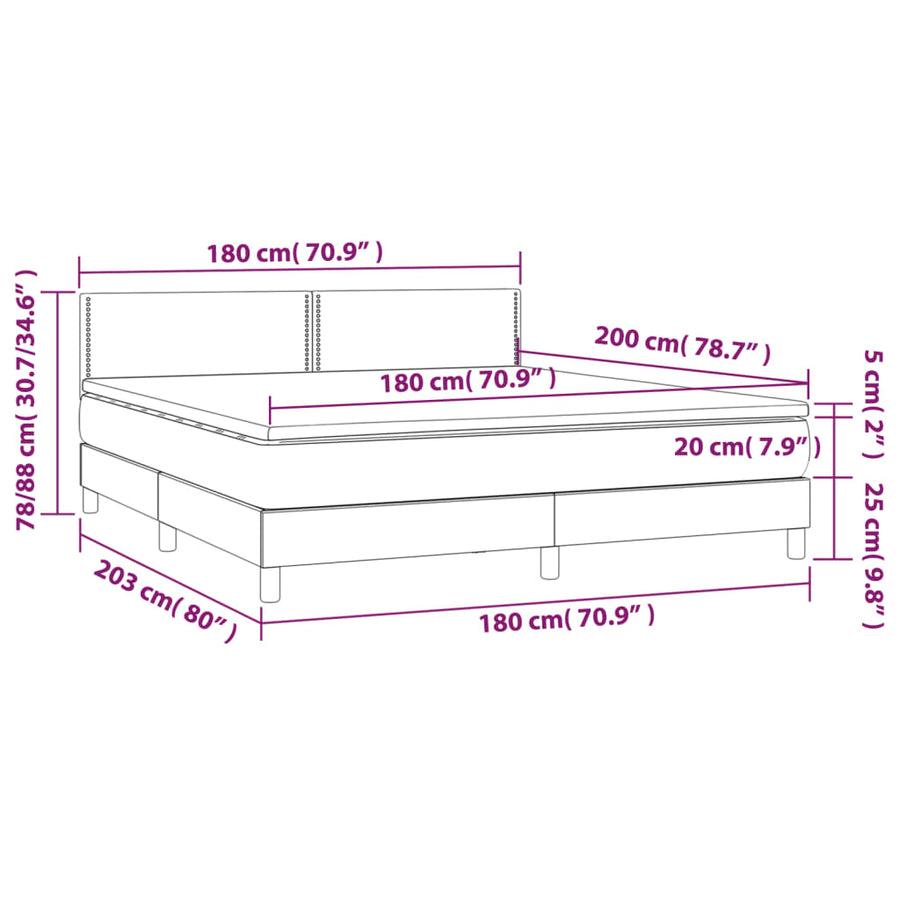 Boxspring Met Matras Stof Lichtgrijs 180 x 200 cm Effen met spijkers