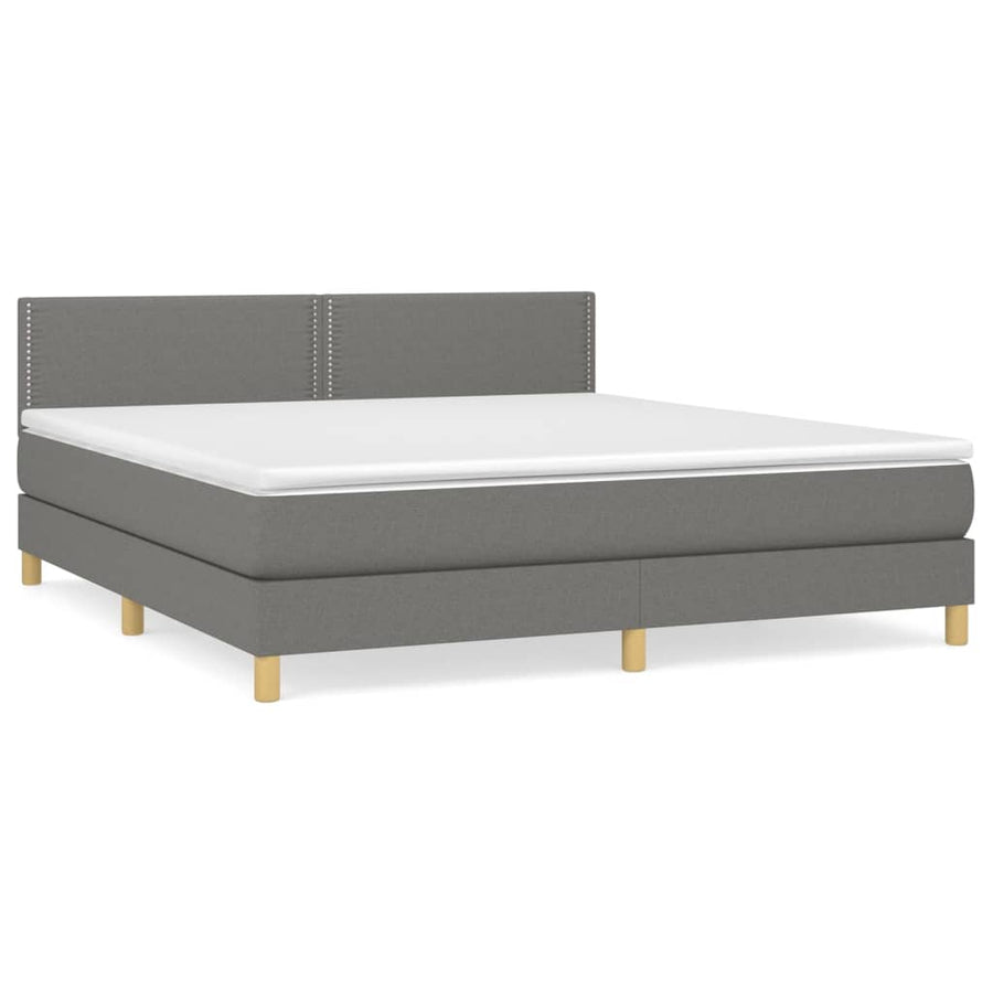 Boxspring Met Matras Stof Donkergrijs 180 x 200 cm Effen met spijkers