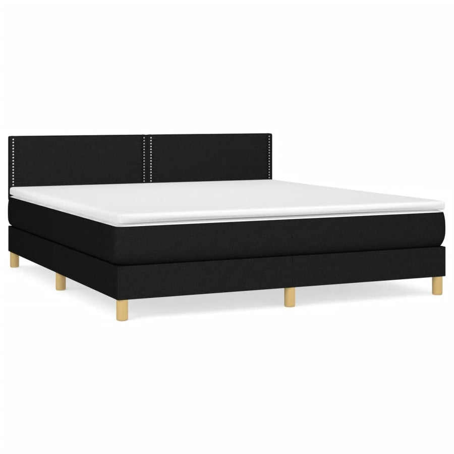 Boxspring Met Matras Stof Zwart 180 x 200 cm Effen met spijkers