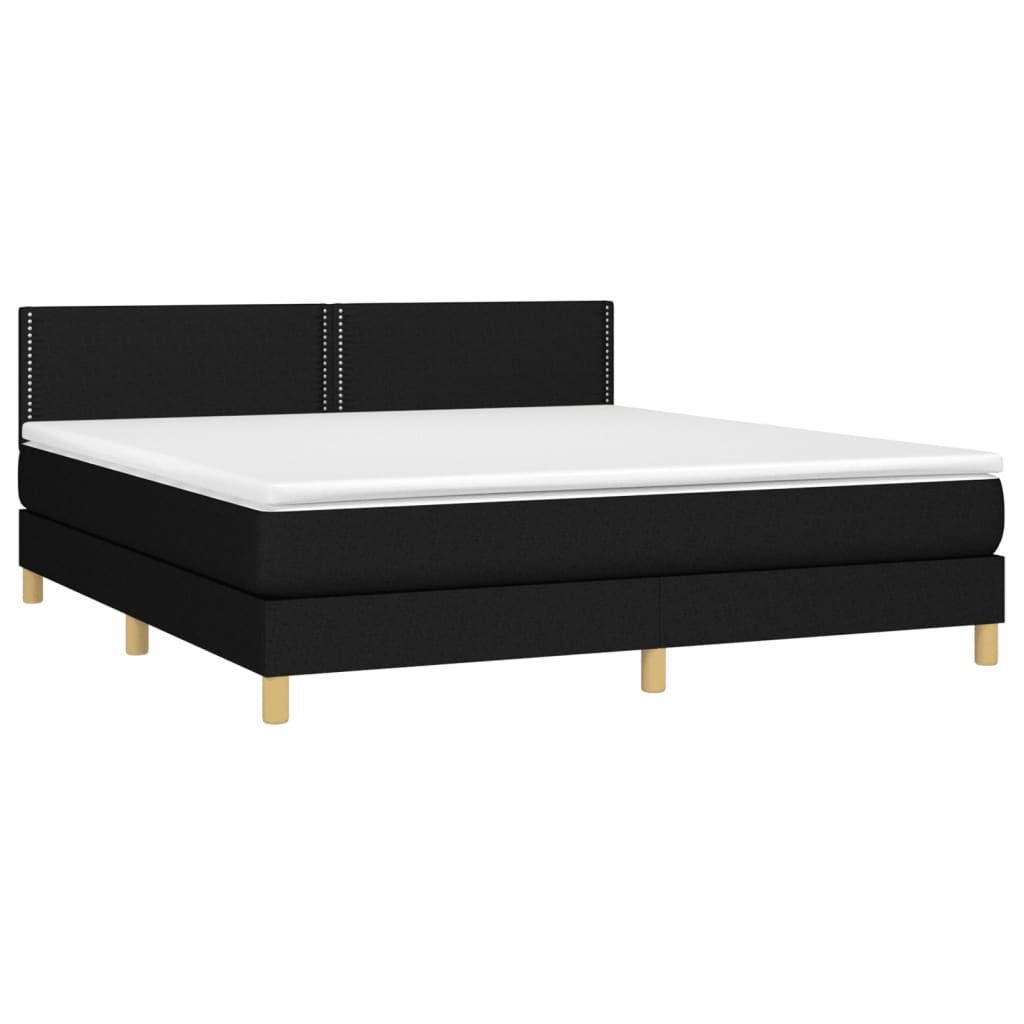 Boxspring Met Matras Stof Zwart 180 x 200 cm Effen met spijkers