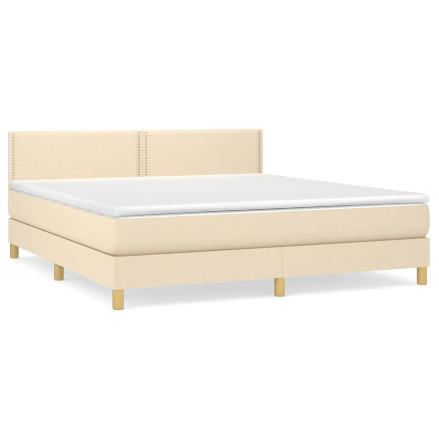 Boxspring met matras stof crèmekleurig 180x200 cm 180 x 200 cm Crème