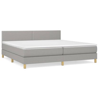 Boxspring Met Matras Stof Lichtgrijs 200 x 200 cm Effen met spijkers