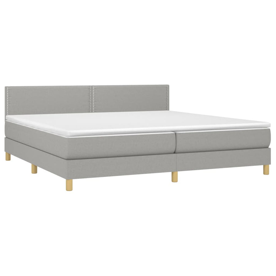 Boxspring Met Matras Stof Lichtgrijs 200 x 200 cm Effen met spijkers