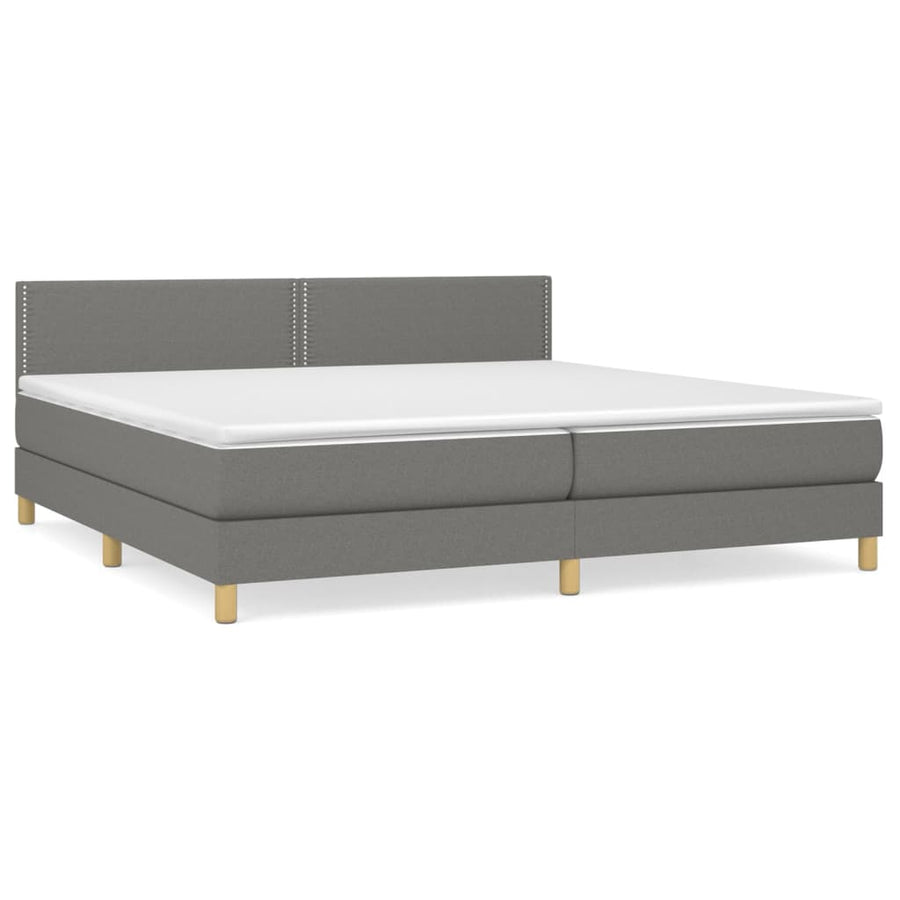 Boxspring Met Matras Stof Donkergrijs 200 x 200 cm Effen met spijkers