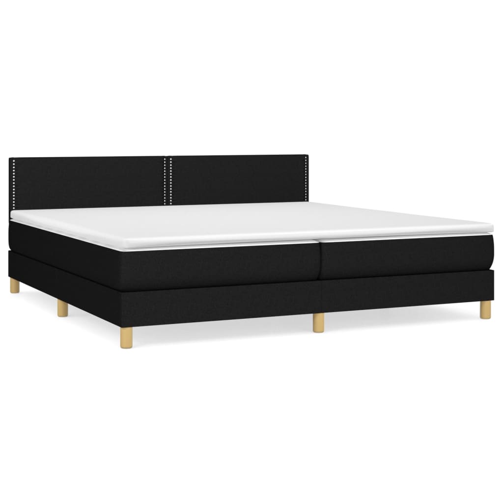 Boxspring Met Matras Stof Zwart 200 x 200 cm Effen met spijkers
